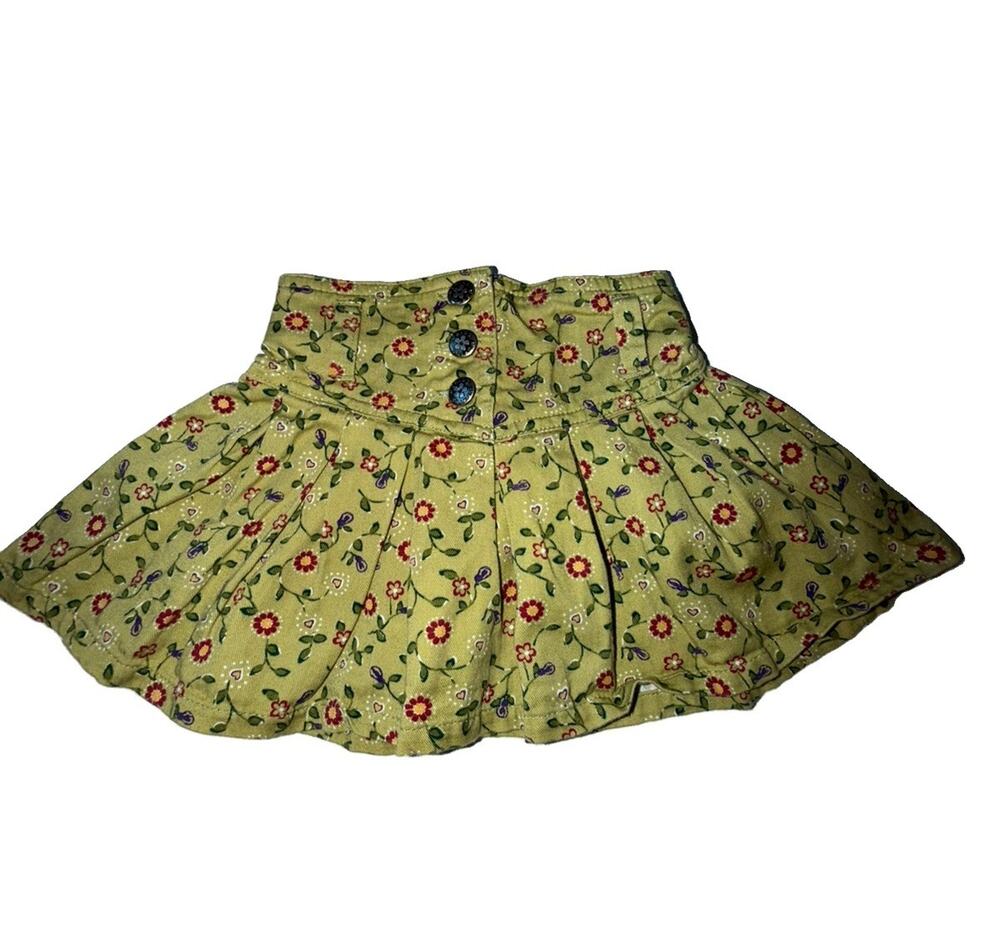 McKids Vintage 90s Green Floral Pleated Girl’s Skirt 12 Months
